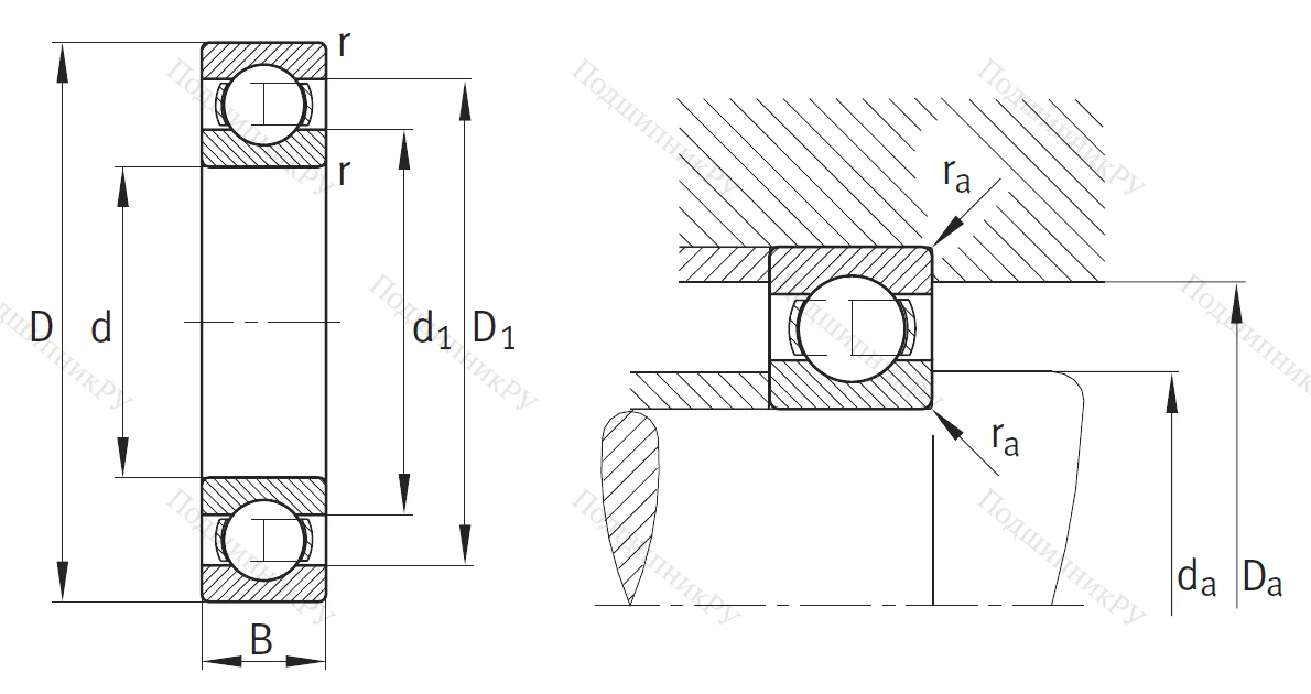 Однорядный шариковый подшипник 16004 A