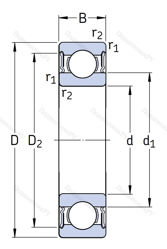 Шариковый однорядный подшипник 180214 (6214 2RS)