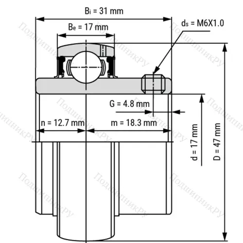 Радиальный шарикоподшипник из нержавеющей стали SS UC 203 - Вал 17мм от производителя  LPZ