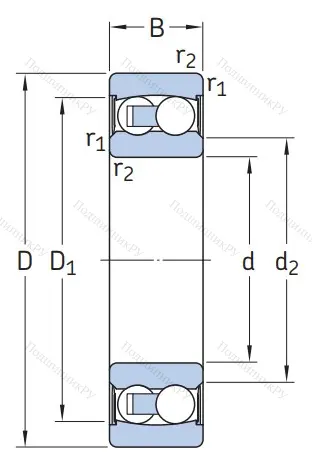 Двухрядный шариковый подшипник 2201 E-2RS 1TN 9 от производителя  SKF