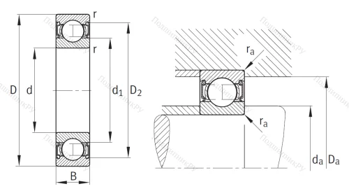 Однорядный шариковый подшипник 6304 2RSR от производителя  FAG